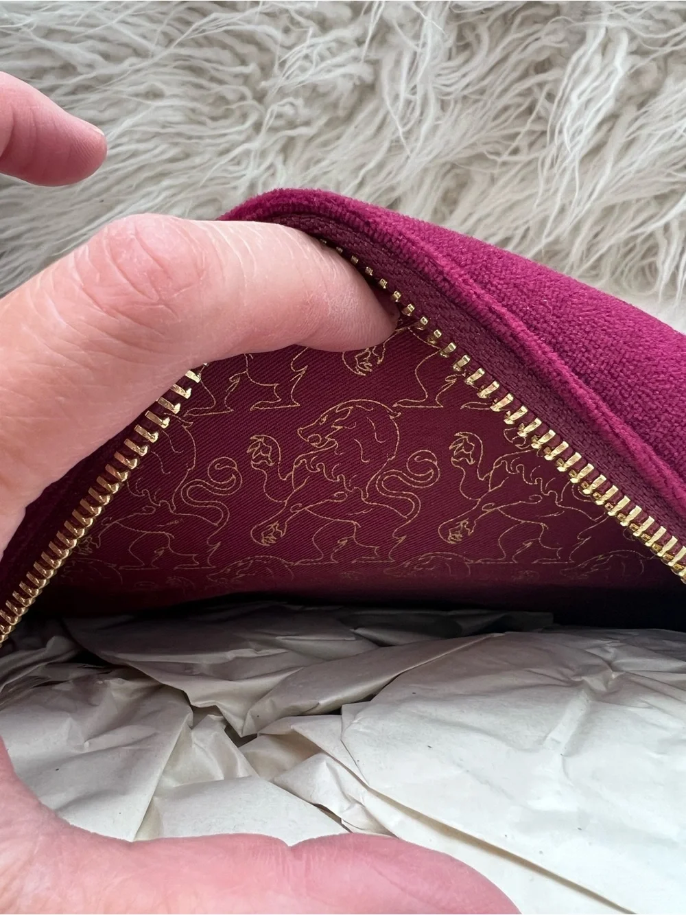 Loungefly Burgundy Mini Backpack with Gold Crown and Damask Accents